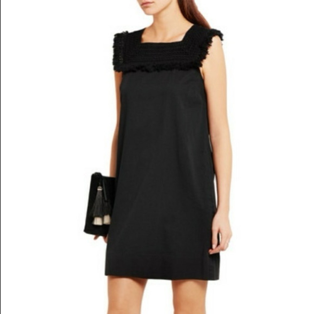 Madewell Sundream Fringe Dress Crochet Collar Shift Dress Black 100% Cotton - Picture 2 of 11